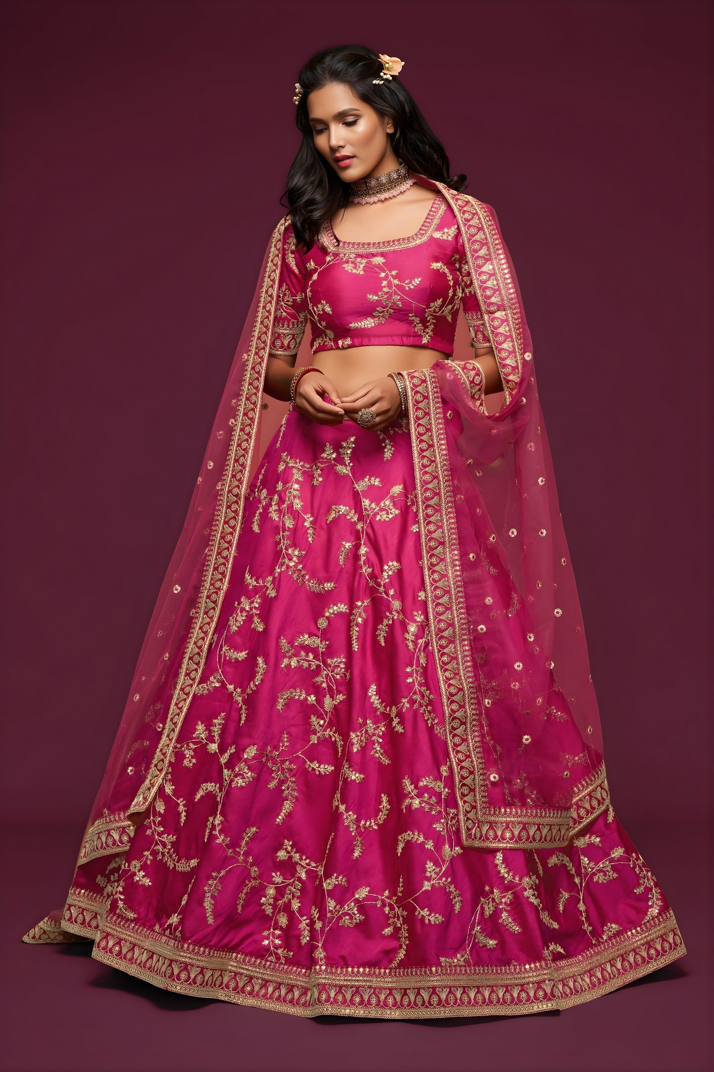 Lovely Rani Pink Art Silk Heavy Embroidered Lehenga Choli with Soft Net Dupatta for Wedding