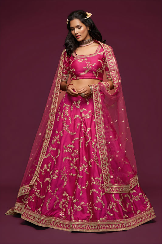 Lovely Rani Pink Art Silk Heavy Embroidered Lehenga Choli with Soft Net Dupatta for Wedding