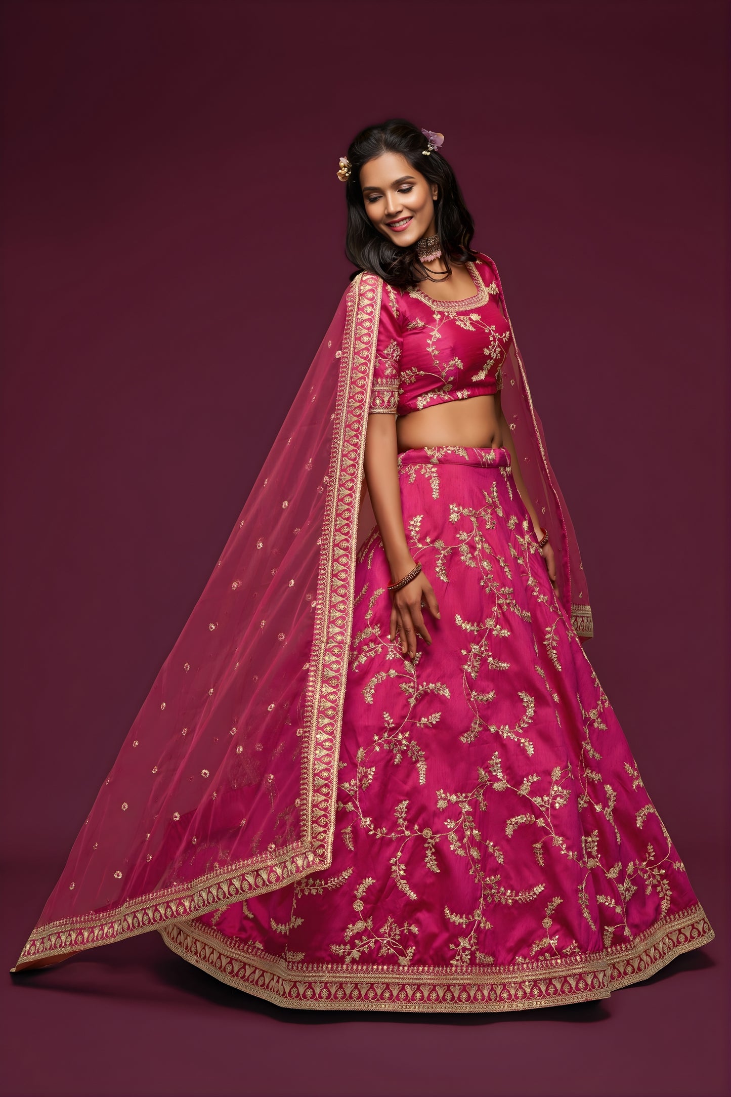 Lovely Rani Pink Art Silk Heavy Embroidered Lehenga Choli with Soft Net Dupatta for Wedding