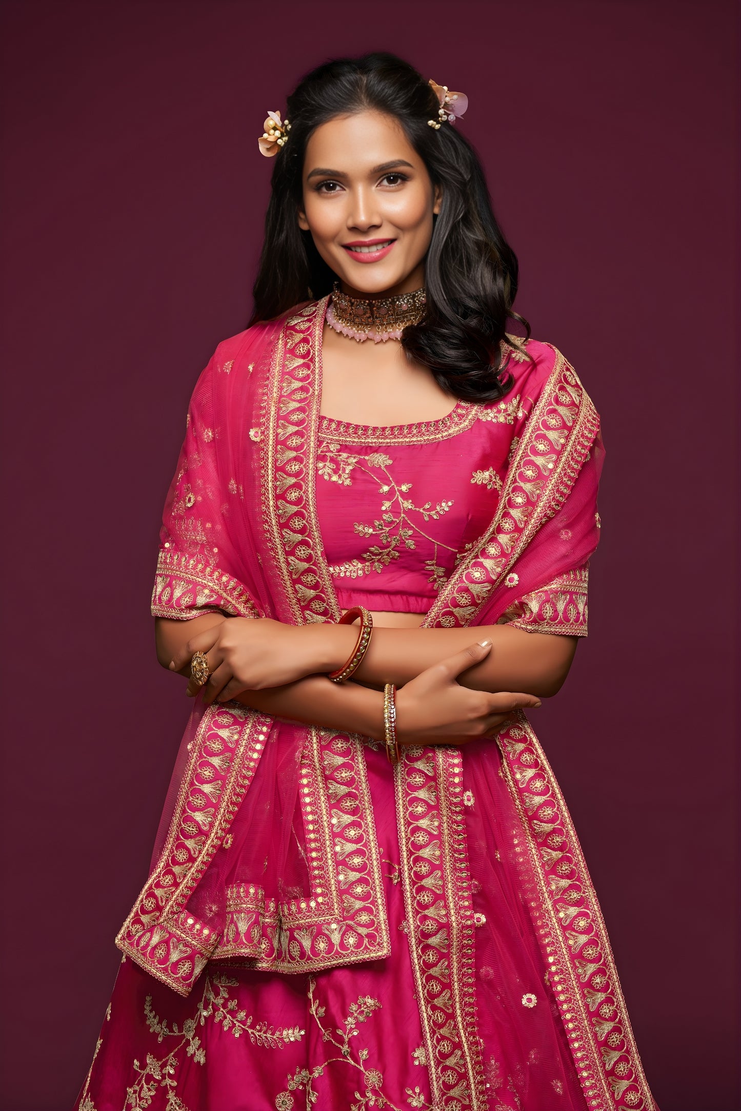 Lovely Rani Pink Art Silk Heavy Embroidered Lehenga Choli with Soft Net Dupatta for Wedding