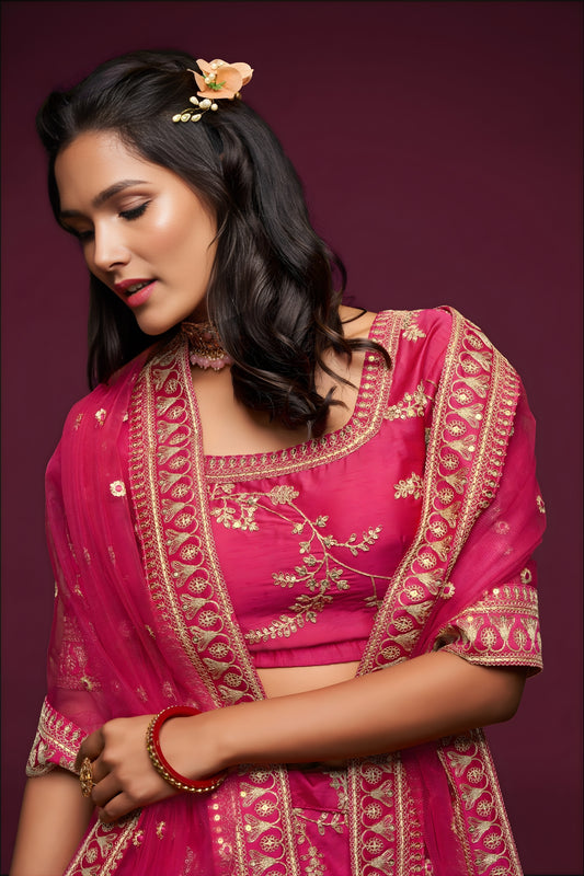 Lovely Rani Pink Art Silk Heavy Embroidered Lehenga Choli with Soft Net Dupatta for Wedding