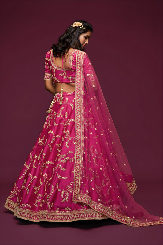 Lovely Rani Pink Art Silk Heavy Embroidered Lehenga Choli with Soft Net Dupatta for Wedding
