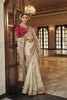 Ivory Cream Silk Blend Designer Saree Maroon Blouse And Embroidery Border