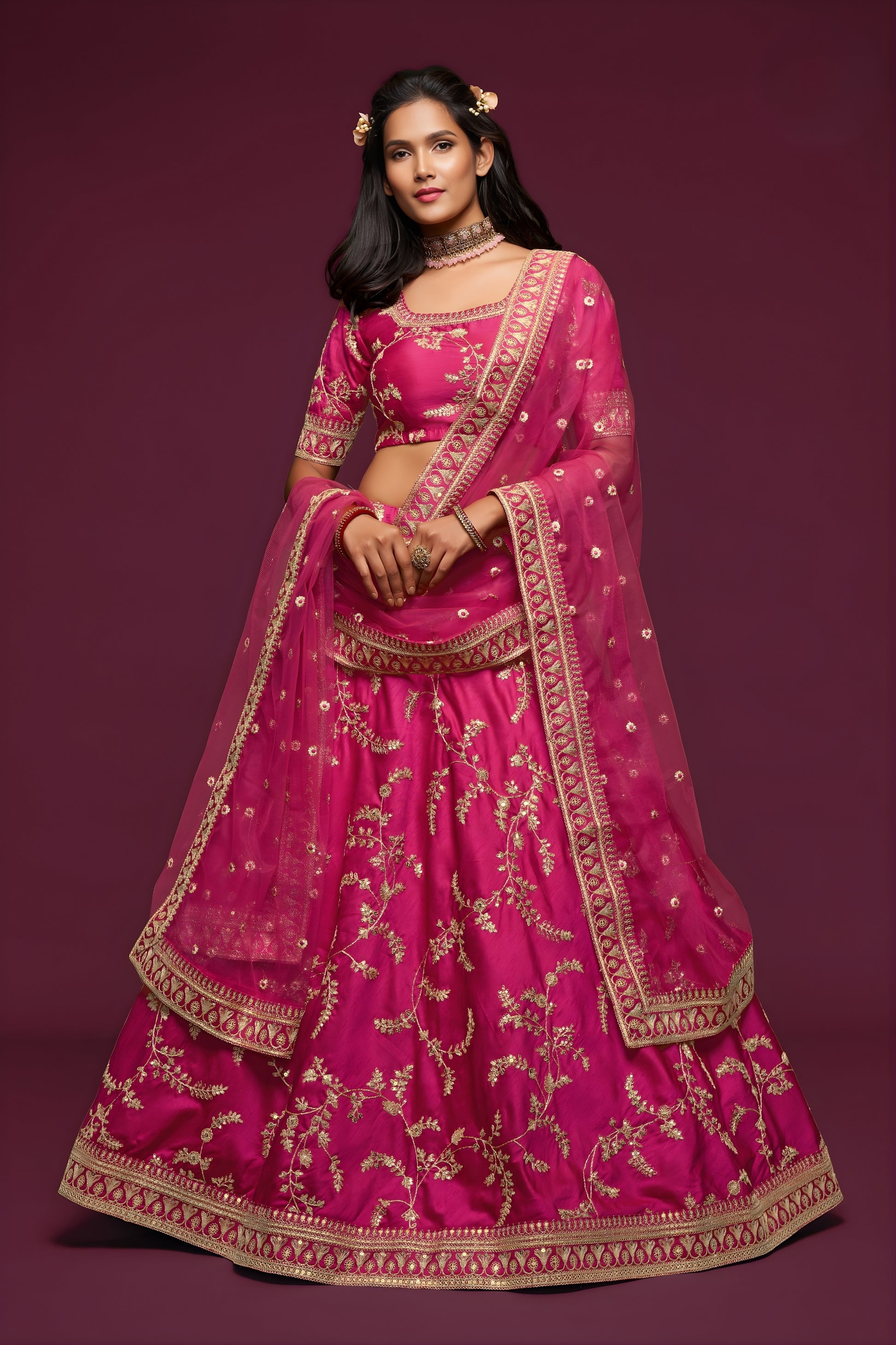 Lovely Rani Pink Art Silk Heavy Embroidered Lehenga Choli with Soft Net Dupatta for Wedding