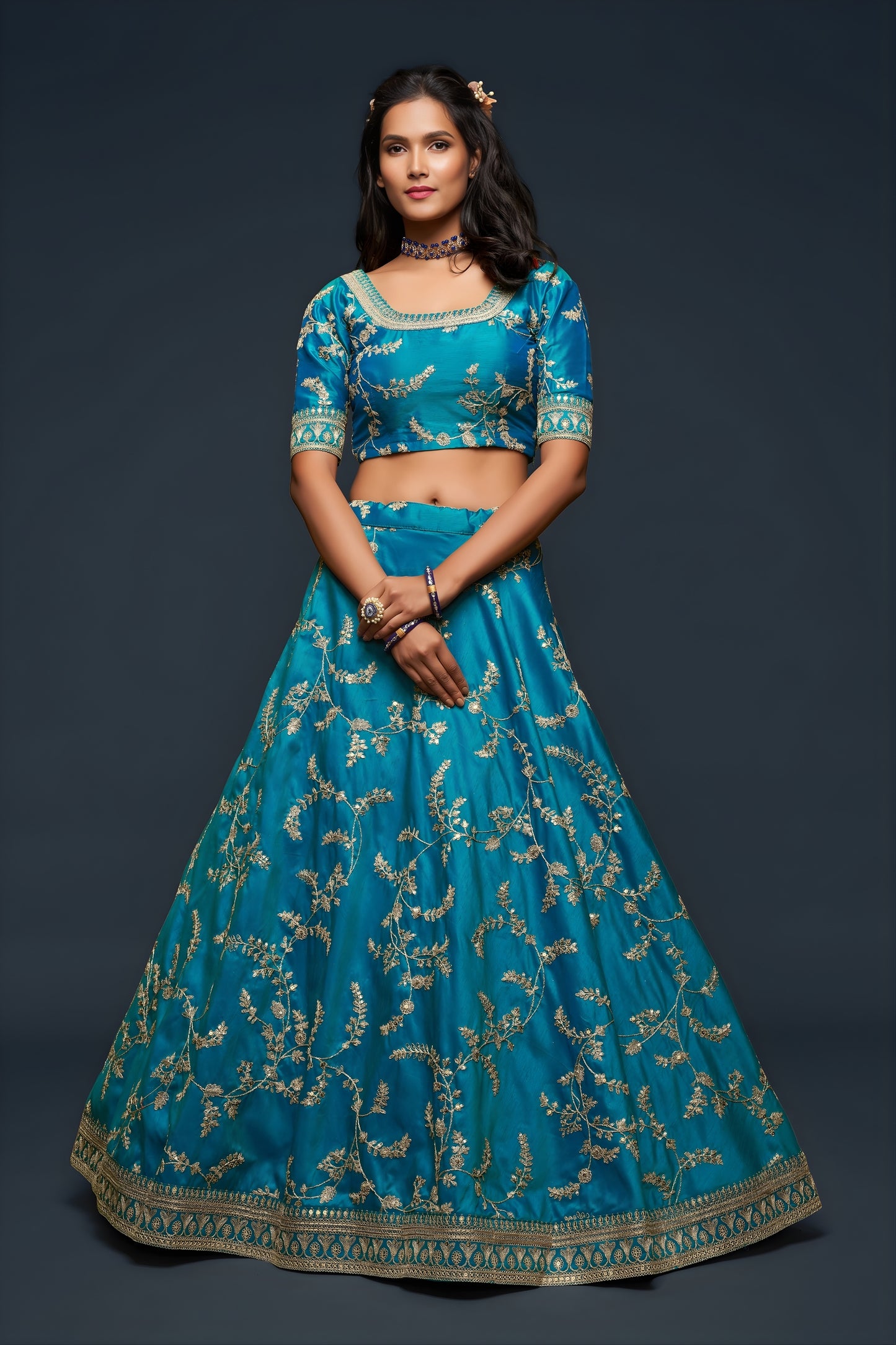 Adorable Turquoise Blue Art Silk Heavy Embroidered Lehenga Choli with Soft Net Dupatta