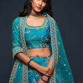 Adorable Turquoise Blue Art Silk Heavy Embroidered Lehenga Choli with Soft Net Dupatta