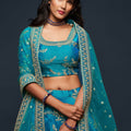 Adorable Turquoise Blue Art Silk Heavy Embroidered Lehenga Choli with Soft Net Dupatta