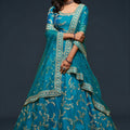 Adorable Turquoise Blue Art Silk Heavy Embroidered Lehenga Choli with Soft Net Dupatta