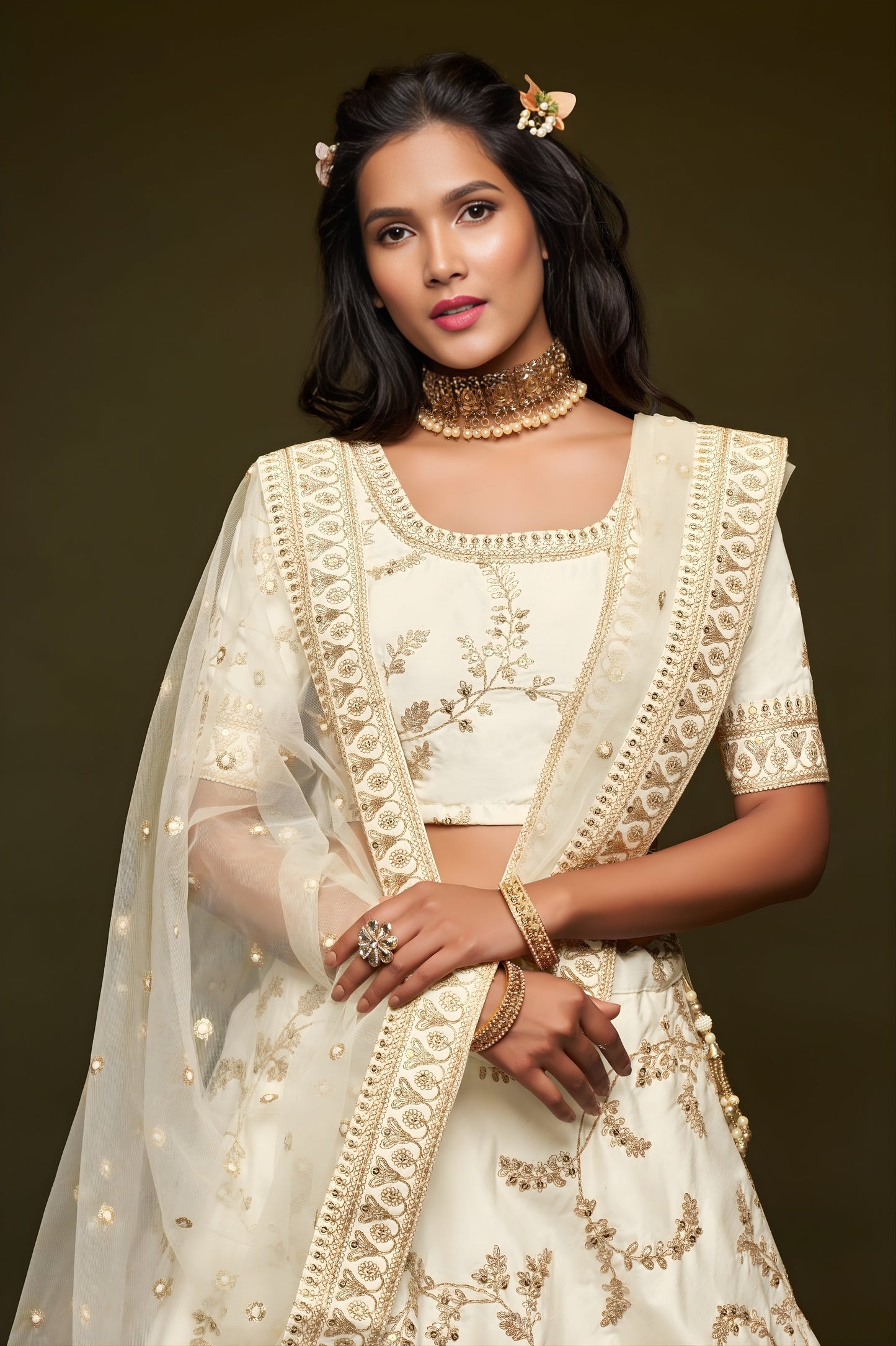 Impressive Off White Art Silk Heavy Embroidered Lehenga Choli with Soft Net Dupatta for Wedding