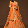Beautiful Orange Art Silk Heavy Embroidered Lehenga Choli with Soft Net Dupatta for Wedding