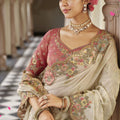 Ivory Organza Saree Embroidery Scalloped Border Designer Saree