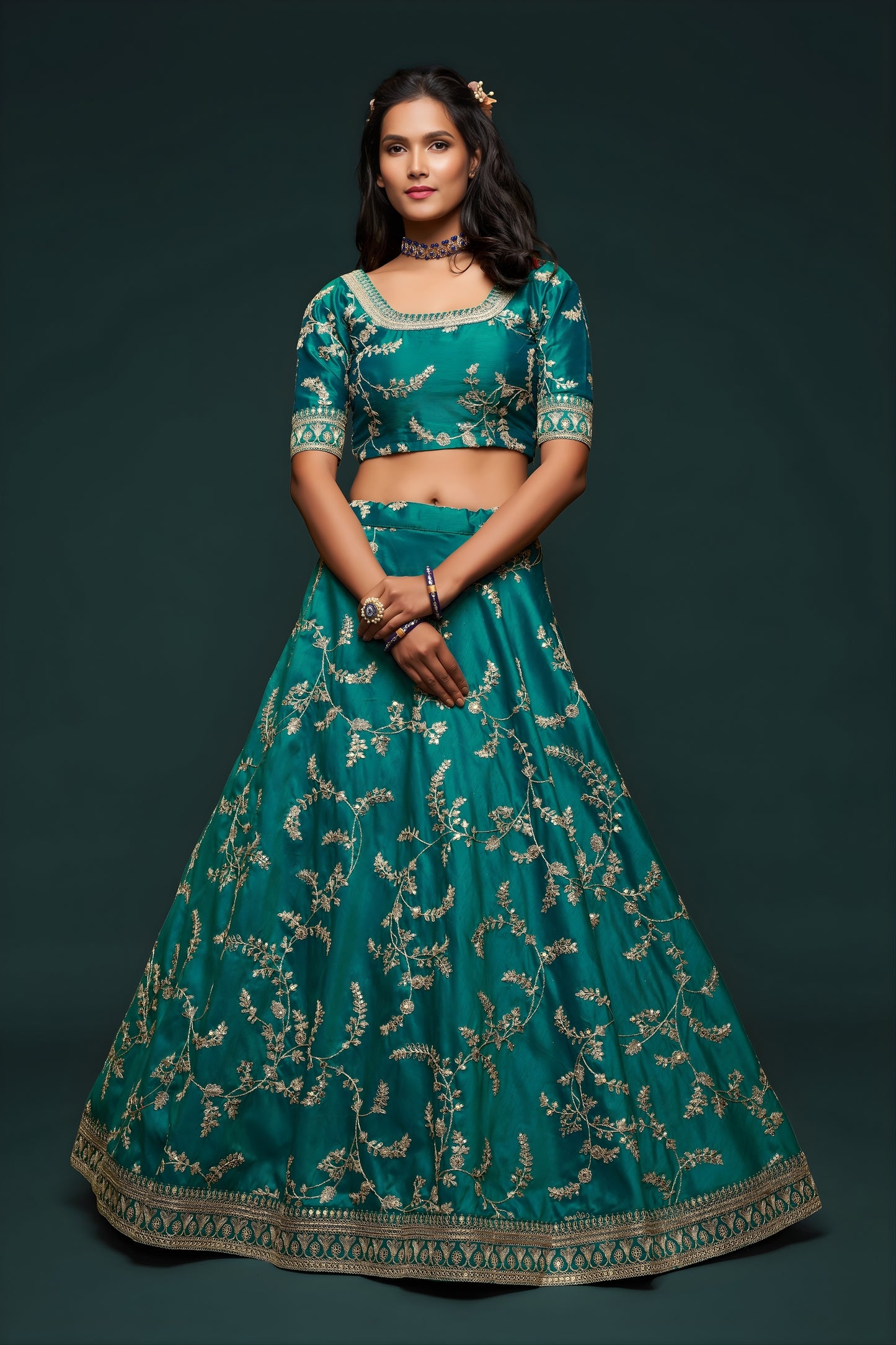 Elegant Teal Blue Art Silk Heavy Embroidered Lehenga Choli with Soft Net Dupatta for Wedding