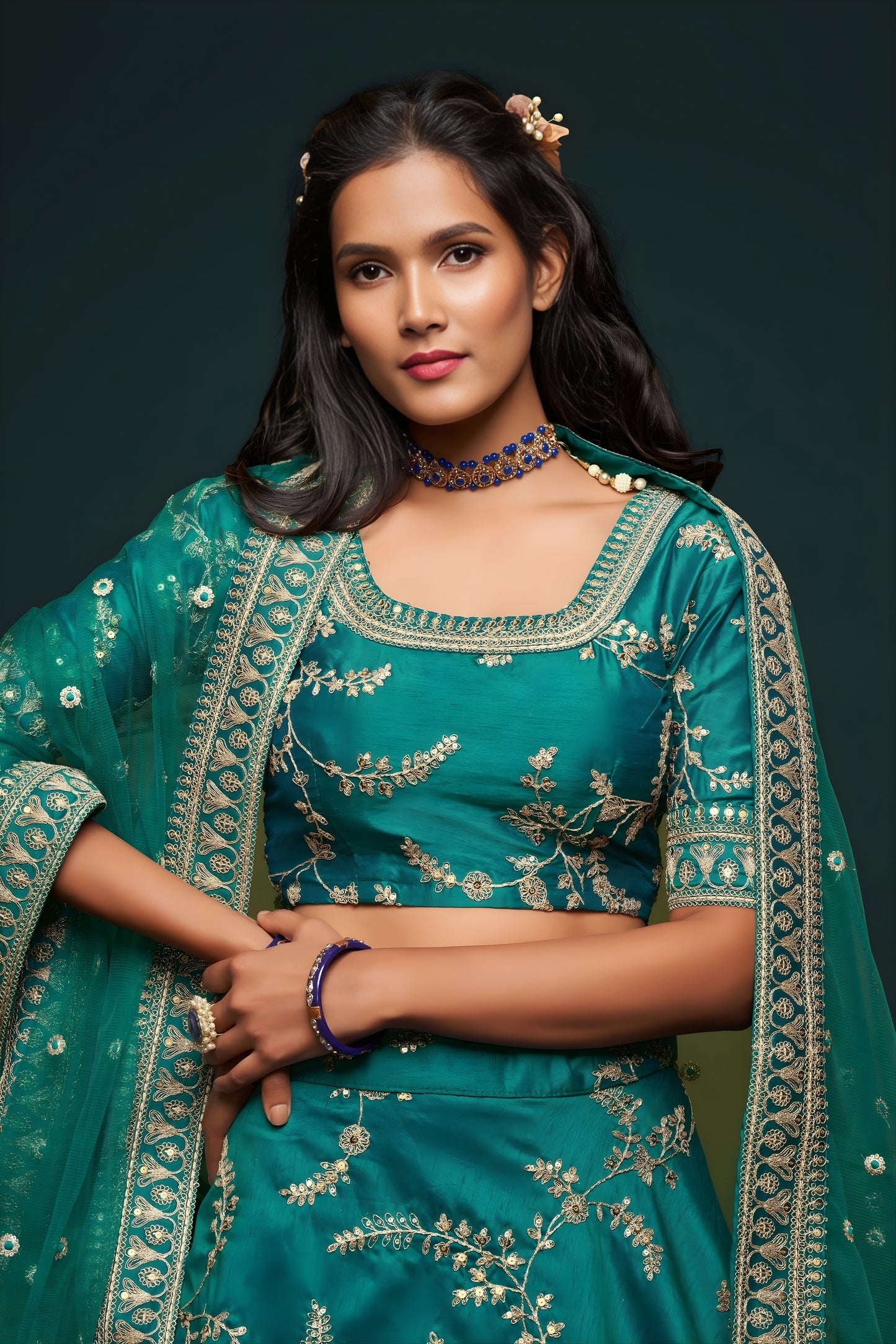 Elegant Teal Blue Art Silk Heavy Embroidered Lehenga Choli with Soft Net Dupatta for Wedding