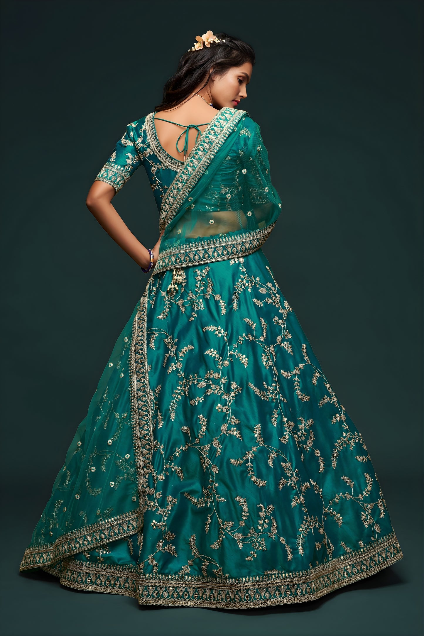 Elegant Teal Blue Art Silk Heavy Embroidered Lehenga Choli with Soft Net Dupatta for Wedding