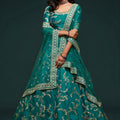 Elegant Teal Blue Art Silk Heavy Embroidered Lehenga Choli with Soft Net Dupatta for Wedding