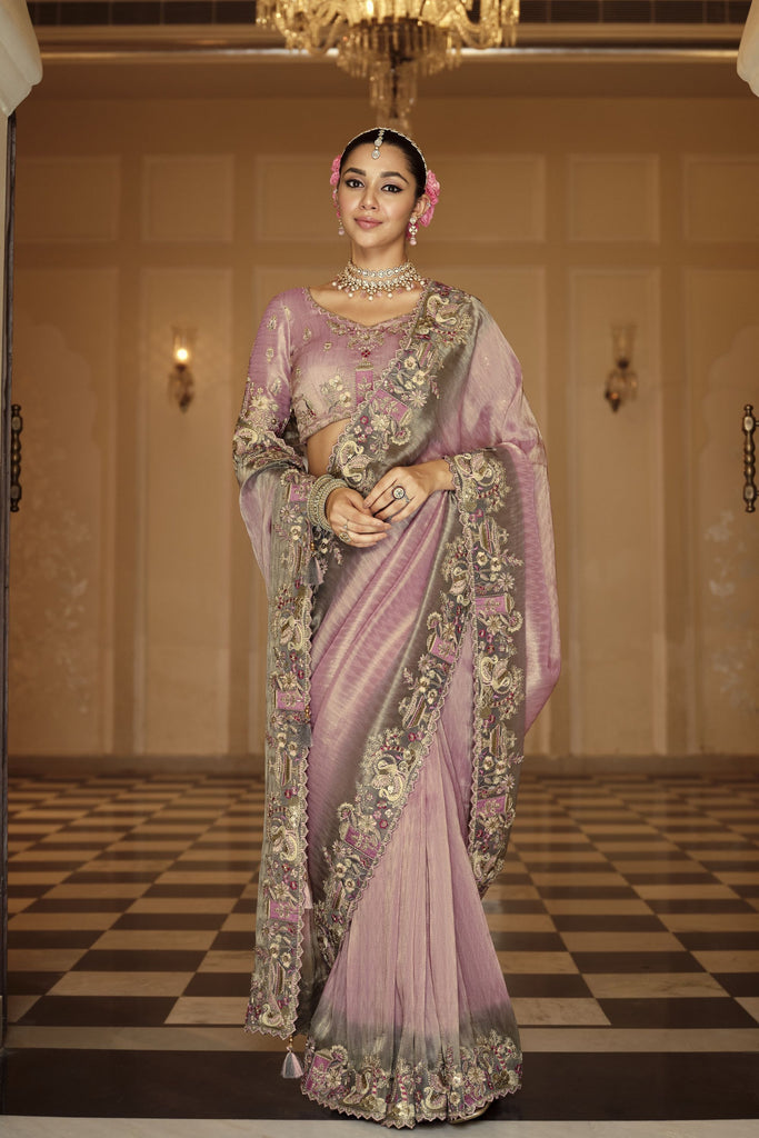 Lavender Purple Organza Saree Floral Luxury Designer Saree 