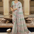 Pastel Mint Green Organza Saree Floral Embroidery Designer Saree