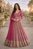 Stylish Rani Pink Georgette Embroidered Readymade Wedding Wear Gown with Dupatta