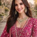 Stylish Rani Pink Georgette Embroidered Readymade Wedding Wear Gown with Dupatta