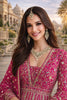Stylish Rani Pink Georgette Embroidered Readymade Wedding Wear Gown with Dupatta
