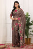 Brown Silk Saree with Floral Embroidery Border Designer Blouse