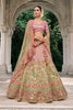 Stylish Pink and Pista Green Embroidered Silk Bridal Lehenga Choli with Floral Work and Net Dupatta