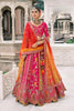 Royal Rani Pink and Orange Embroidered Silk Bridal Lehenga Choli with Heavy Zari Work and Net Dupatta