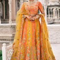  Lovely Orange and Yellow Embroidered Silk Lehenga Choli with Net Dupatta for Wedding 