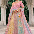Beautiful Multicolor Embroidered Silk Lehenga Choli with Net Dupatta for Wedding