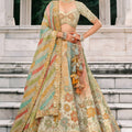 Fancy Multicolor Embroidered Silk Lehenga Choli with Printed Dupatta for Wedding