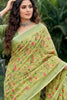 Pistachio Green Linen Cotton Saree Floral Paisley Embroidery Tassel Pallu