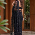 Black Designer Net Saree with Sequins Embroidery Party Wear