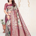 Maroon and Beige Banarasi Silk Saree with Rich Zari Woven Design
