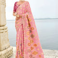 Pink Embroidered Organza Silk Saree with Designer Lace Border