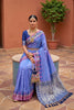 Purple Silk Saree with Blue Contrast Border Zari Weaving Festive Wear