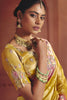 Mustard Yellow Silk Saree with Pink Embroidered Border Designer Blouse