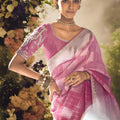 Pink Soft Silk Saree with Silver Zari Weaving Designer Blouse