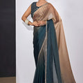 Dual Tone Dark Green Golden Brown Saree with Designer Border