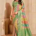 Multicolor Banarasi Silk Saree Green Zari Border Traditional Patola