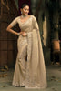 Gold Organza Silk Saree Heavy Sequin Thread Embroidery Designer Blouse