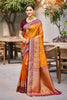 Mustard Orange Silk Saree Maroon Woven Border Traditional Saree