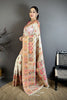 Off White Soft Silk Saree Pink Gold Traditional Woven Border