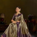 Elegant Gold Purple Kanjivaram Silk Saree Traditional Zari Border