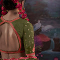 Designer Olive Green Floral Embroidered Saree with Stylish Blouse