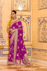 Premium Magenta Banarasi Silk Saree with Golden Zari Contrast Yellow Blouse