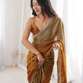 Mustard Gold Organza Silk Saree with Designer Lace Border
