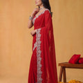 Royal Red Georgette Saree Heavy Sequins Embroidered Border Designer Blouse