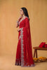 Royal Red Georgette Saree Heavy Sequins Embroidered Border Designer Blouse