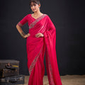 Rani Pink Silk Saree Antique Gold Zari Border Party Wear Saree