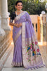 Lavender Purple Tussar Silk Saree Multicolor Bird Floral Motif Pallu